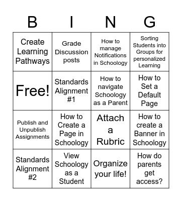 QCSS Schoology PD Bingo! Bingo Card