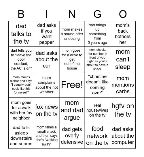 living at home: bingo! Bingo Card