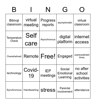 Remote Teaching BINGO Card