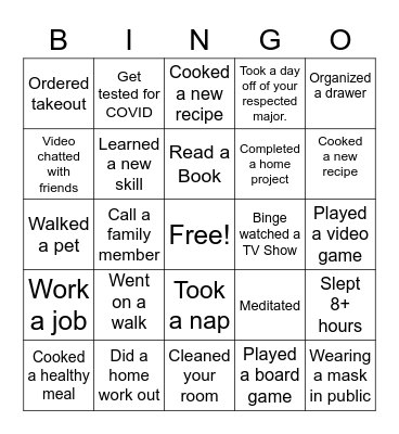 Social Distancing Bingo Card