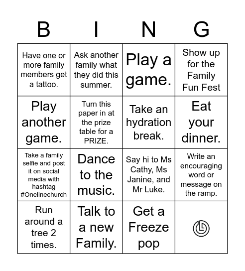 Family Fun Fest Bingo Card