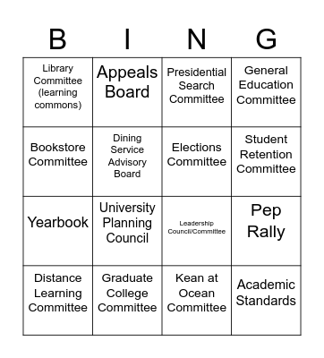 Committee Board Bingo Card