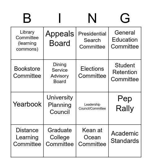 Committee Board Bingo Card