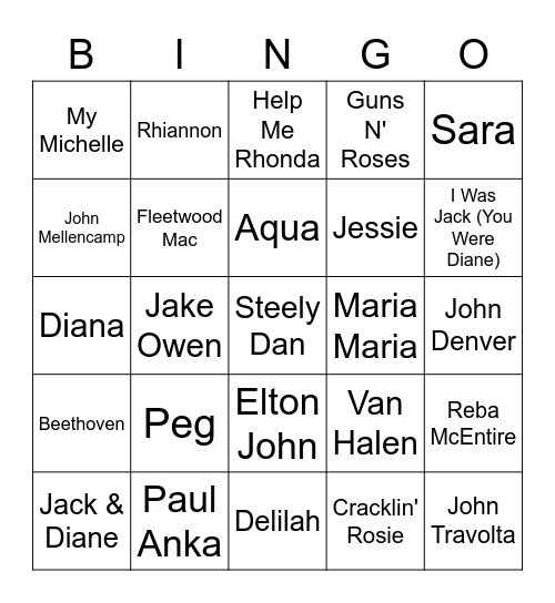 Girls Names in the Title Bingo Card
