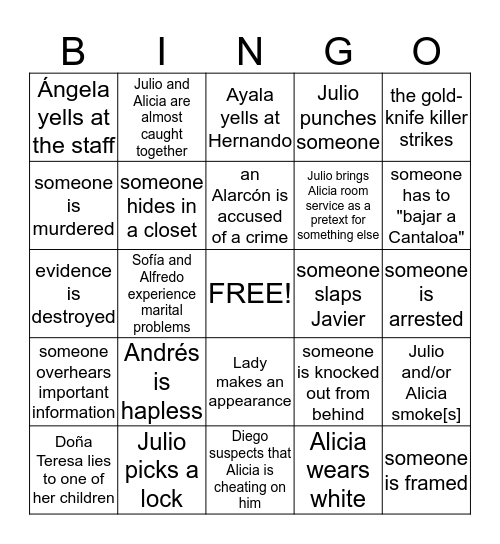 Gran Hotel Bingo Card