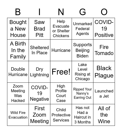 Wednesday Friends Day Bingo Card