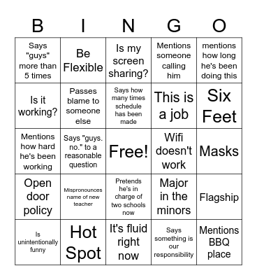 Back to School Bingo Card