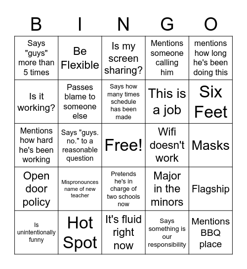 Back to School Bingo Card