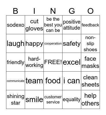 Sodexo Sunday Funday Bingo Card