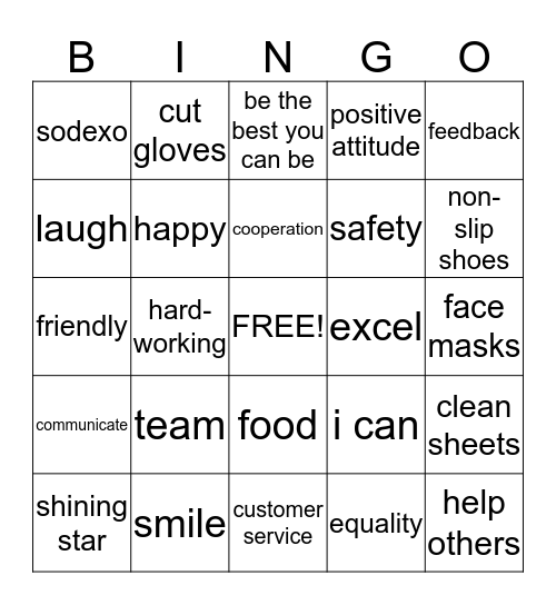 Sodexo Sunday Funday Bingo Card