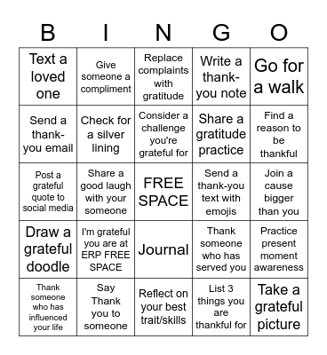 Gratitude Bingo Card