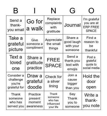 Gratitude Bingo Card