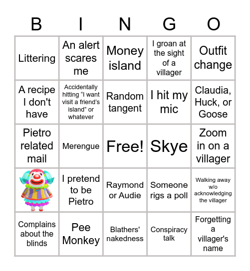 Pietro Hunt Bingo Card