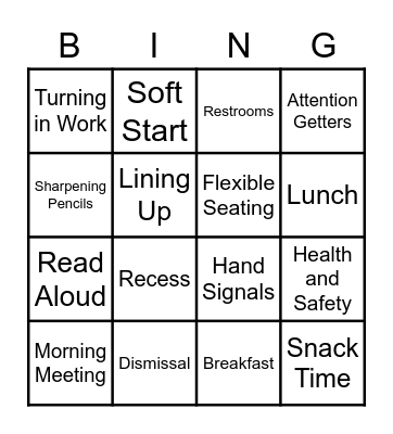 Classroom Expectations Bingo Card