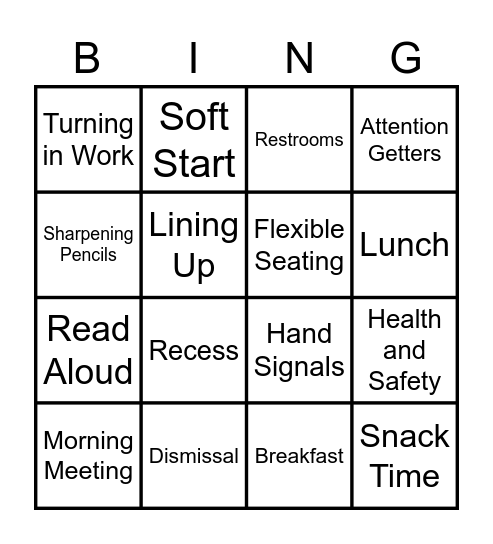 Classroom Expectations Bingo Card