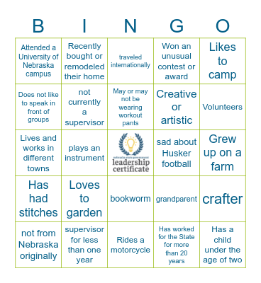 Leadership Certificate Orientation Bingo Card