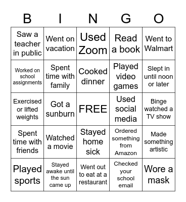 Back-to-School Bingo Card