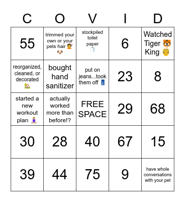 COVID-19 Bingo Card