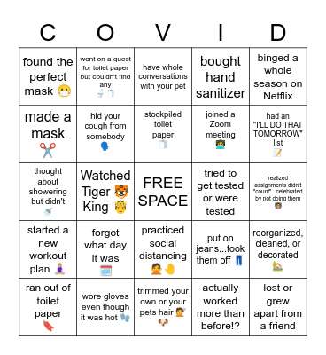 COVID-19 Bingo Card