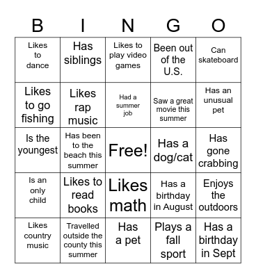 Math Bingo Card