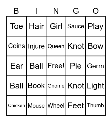 Sight Words Bingo Card