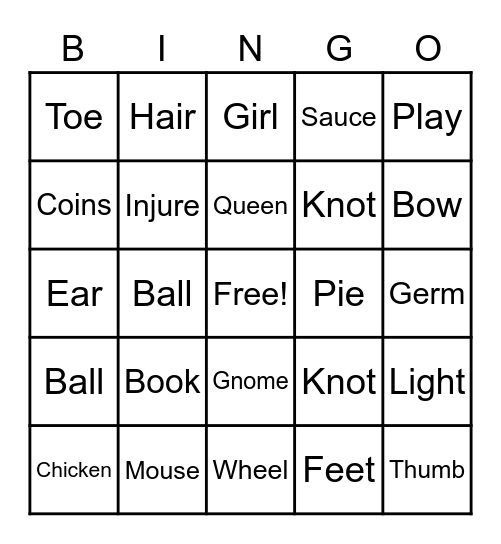 Sight Words Bingo Card