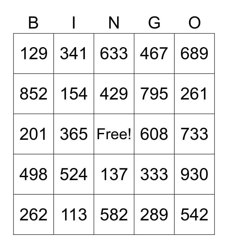 Standard Form Bingo Card