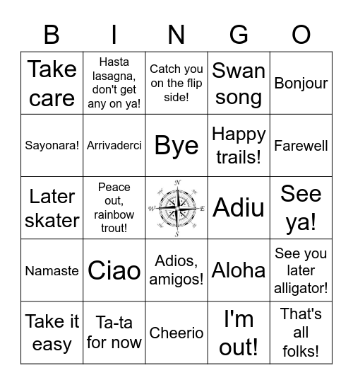 Goodbye Bingo Card