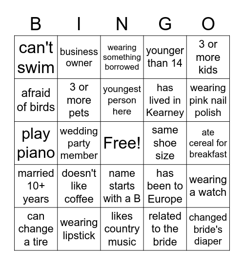 find the guest Bingo Card