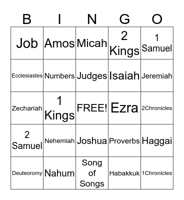 Books Of The Bible Bingo Card