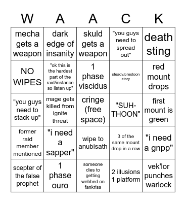 WACKJOB PARTY ROOM Bingo Card