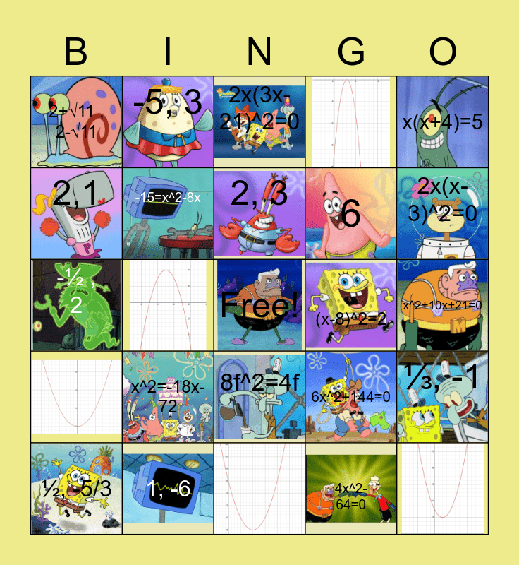 Quadratic Bingo Card