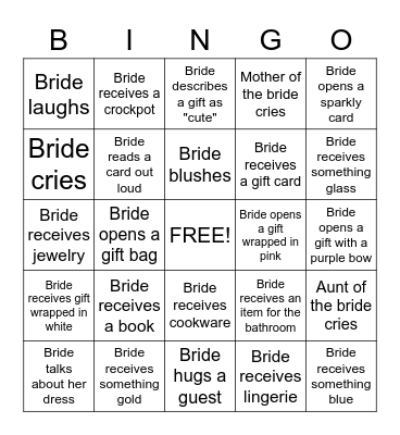 Bridal Shower Bingo Card