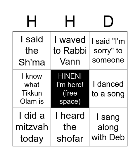 ST-KA High Holy Day KIDS! Bingo Card