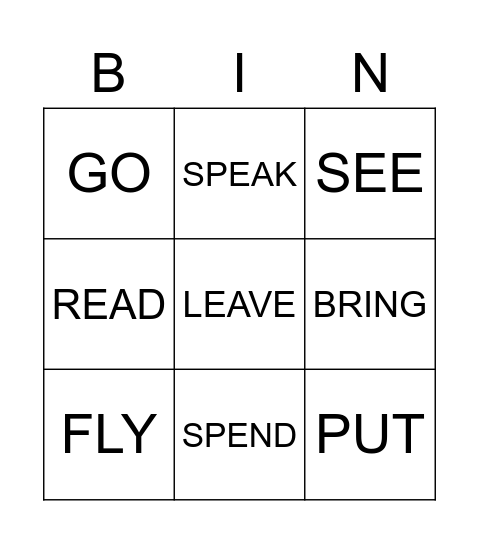 irregular verbs Bingo Card