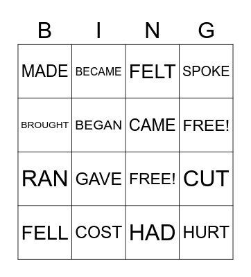 Irregular verbs bingo Card