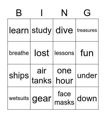 Scuba Diving Bingo Card