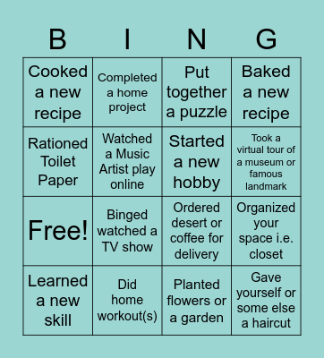 Physical Distancing Bingo Card