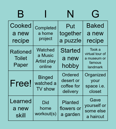 Physical Distancing Bingo Card