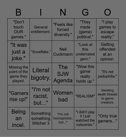 Gamer Bingo Card