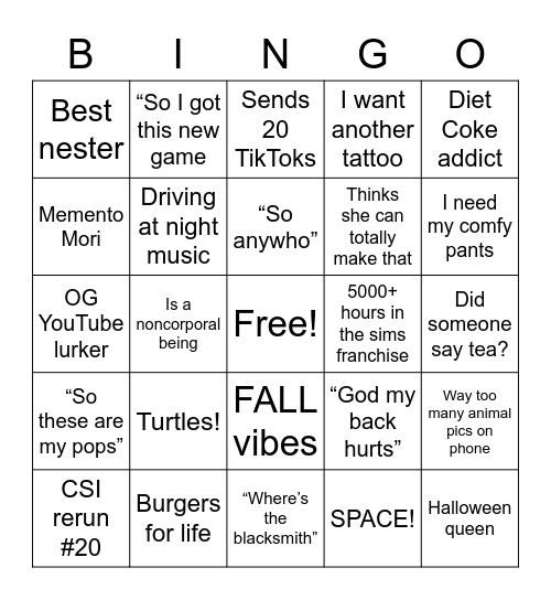 Emily BINGO Card