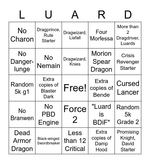 Luard Bingo Card