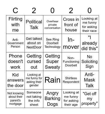 Census 2020 Bingo Card