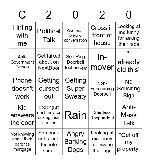 Census 2020 Bingo Card