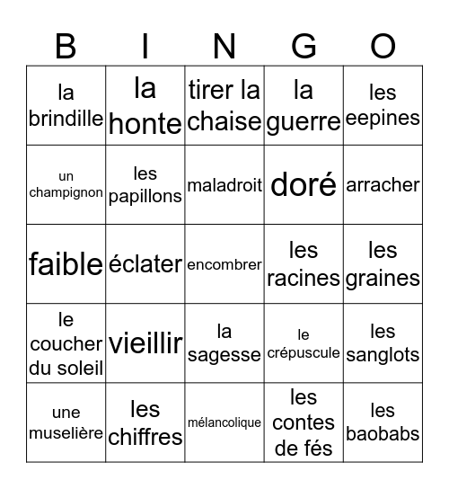 Fr  - Le PP Voc. Chap 4 - 7  Bingo Card