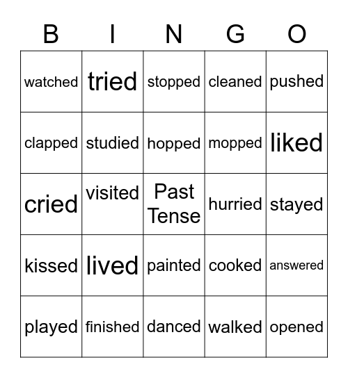 Verbs - Simple Past Tense Bingo Card