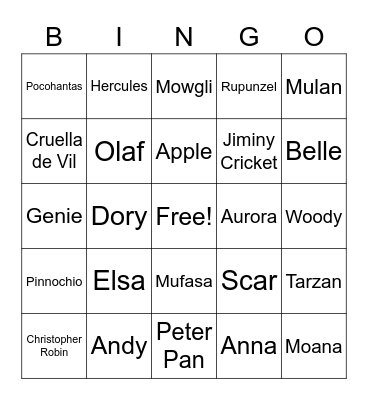 Disney Trivia Bingo Card
