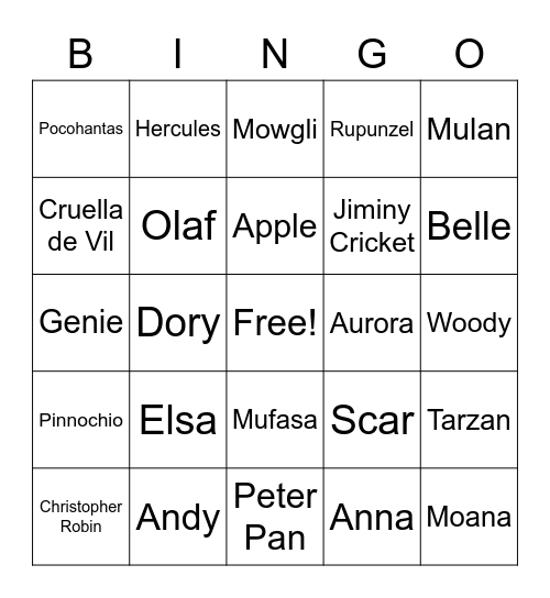 Disney Trivia Bingo Card