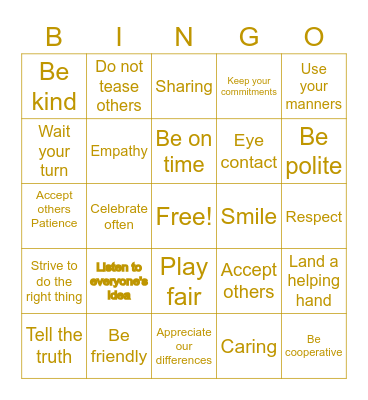 tcc Values Week Bingo Card