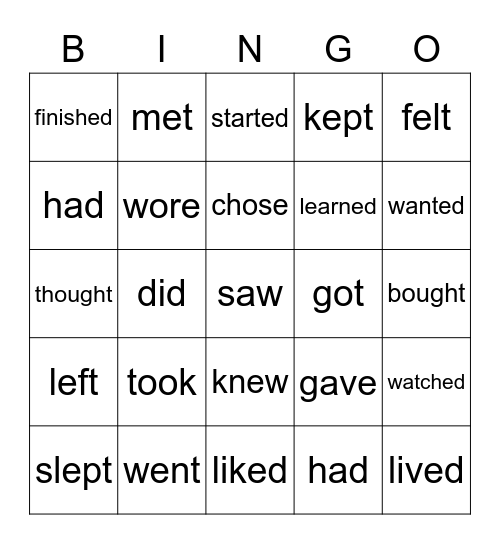 Past Simple Bingo Card